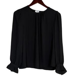 J. Crew Puff Sleeve Gathered Scoop Neck Bell Button Wrist Top Blouse XS Black